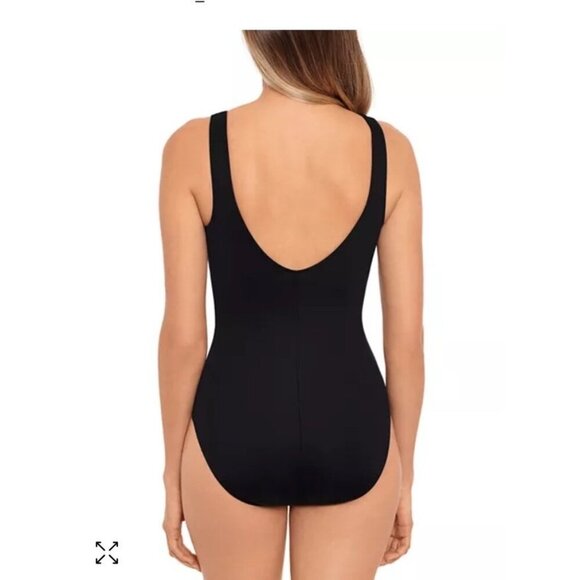 Miraclesuit One Piece Swimsuit Paillette Brio Blue Black Shaping Size 8 Slimming - Picture 2 of 8